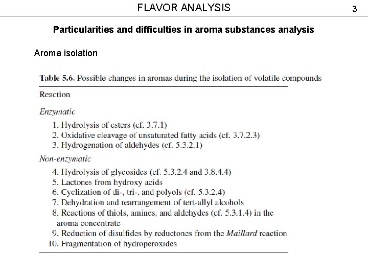 FLAVOR ANALYSIS Particularities and difficulties in aroma substances analysis Aroma isolation 3 