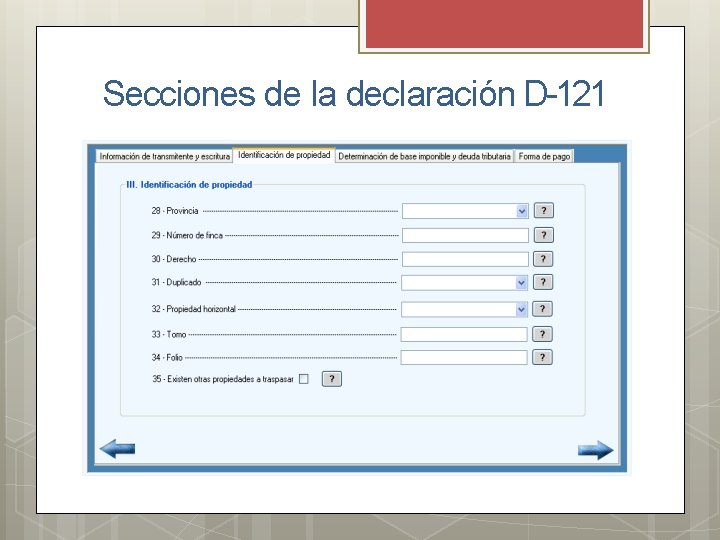 Secciones de la declaración D-121 