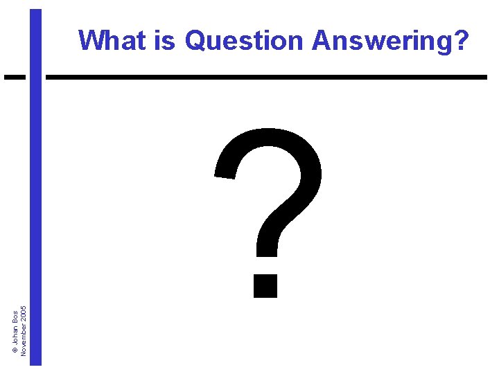 © Johan Bos November 2005 What is Question Answering? ? 