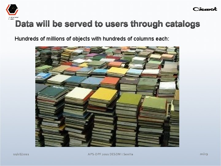 Hundreds of millions of objects with hundreds of columns each: 11/08/2011 APS-DPF 2011 DESDM