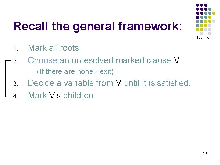Recall the general framework: Technion 1. 2. Mark all roots. Choose an unresolved marked