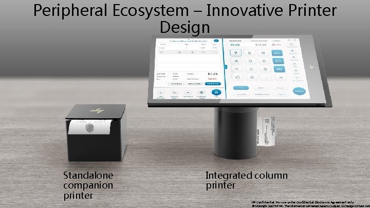 Peripheral Ecosystem – Innovative Printer Design Standalone companion printer Integrated column printer HP Confidential.