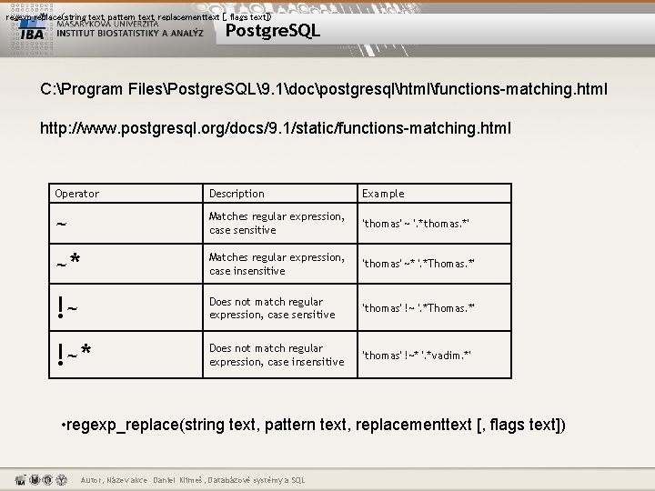 regexp_replace(string text, pattern text, replacementtext [, flags text]) Postgre. SQL C: Program FilesPostgre. SQL9.