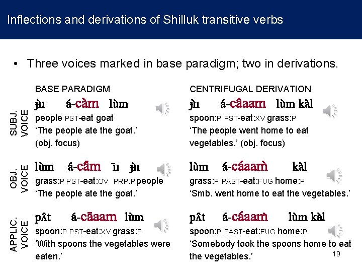 Inflections and derivations of Shilluk transitive verbs APPLIC. VOICE OBJ. VOICE SUBJ. VOICE •