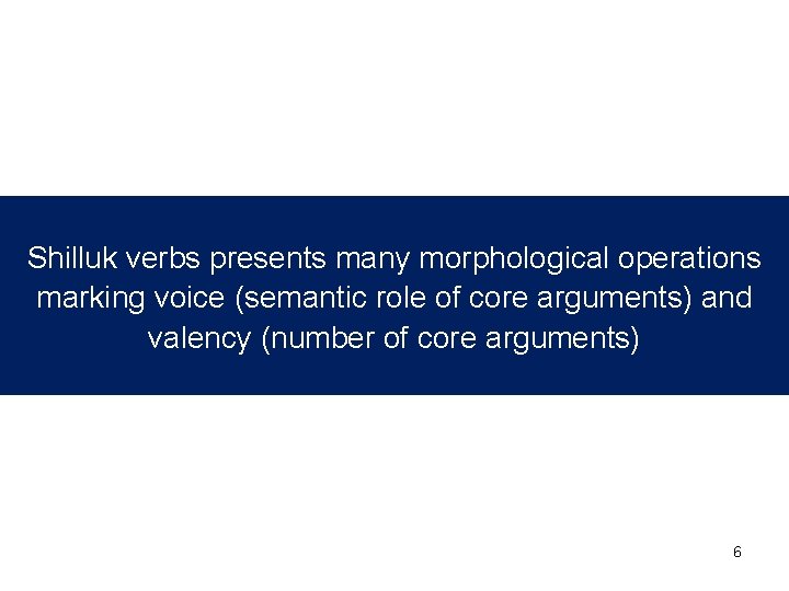 Shilluk verbs presents many morphological operations marking voice (semantic role of core arguments) and