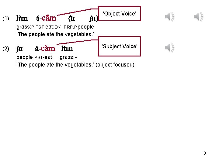 (1) lu m a -ca m (ɪ ɪ ɟɪ ɪ) ‘Object Voice’ grass: P