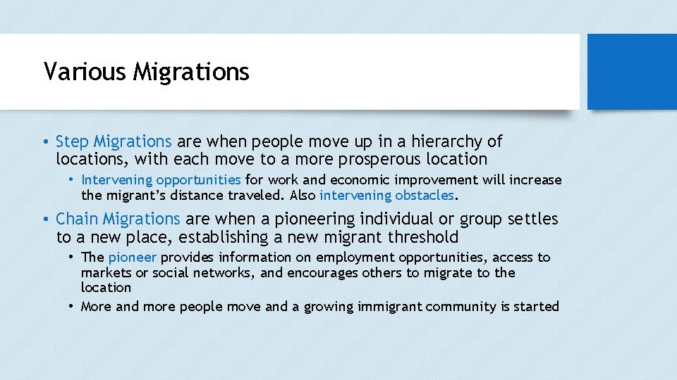 Various Migrations • Step Migrations are when people move up in a hierarchy of