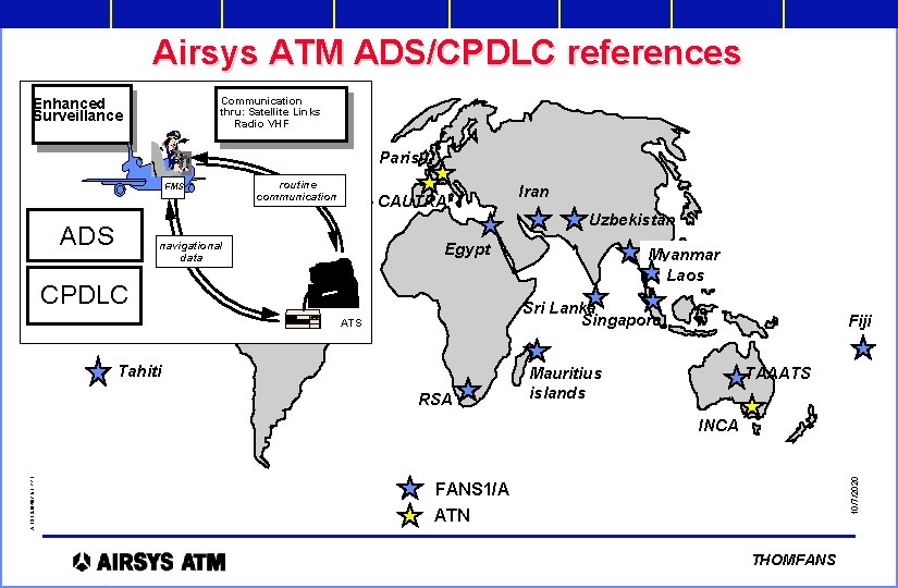 Airsys ATM ADS/CPDLC references Communication thru: Satellite Links Radio VHF Enhanced Surveillance Paris FMS