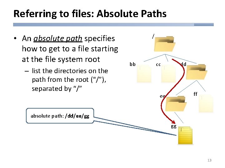 Referring to files: Absolute Paths • An absolute path specifies how to get to