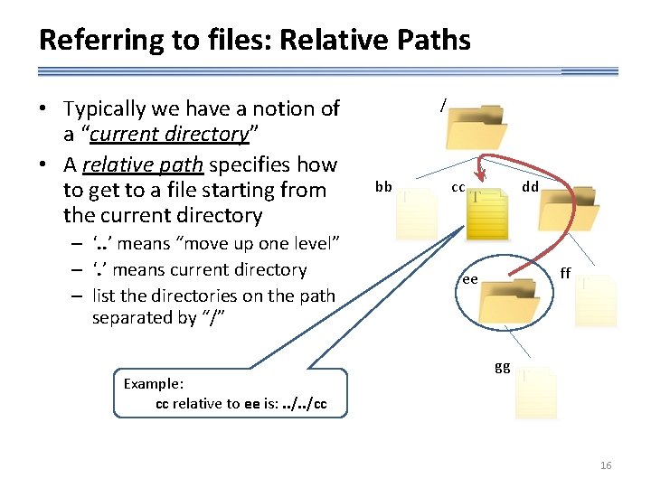Referring to files: Relative Paths • Typically we have a notion of a “current
