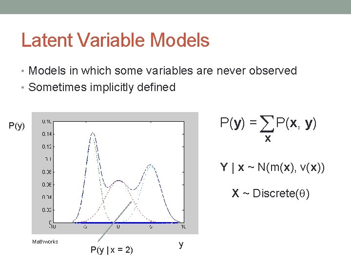 Latent Variable Models • Models in which some variables are never observed • Sometimes