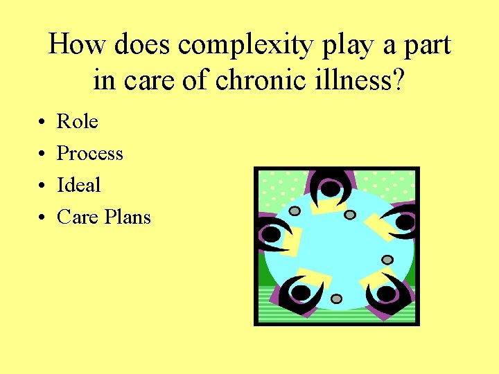 How does complexity play a part in care of chronic illness? • • Role