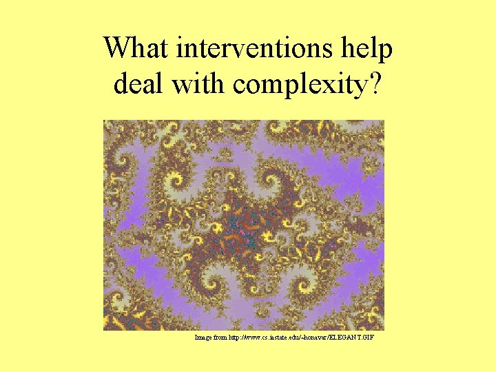 What interventions help deal with complexity? Image from http: //www. cs. iastate. edu/~honavar/ELEGANT. GIF