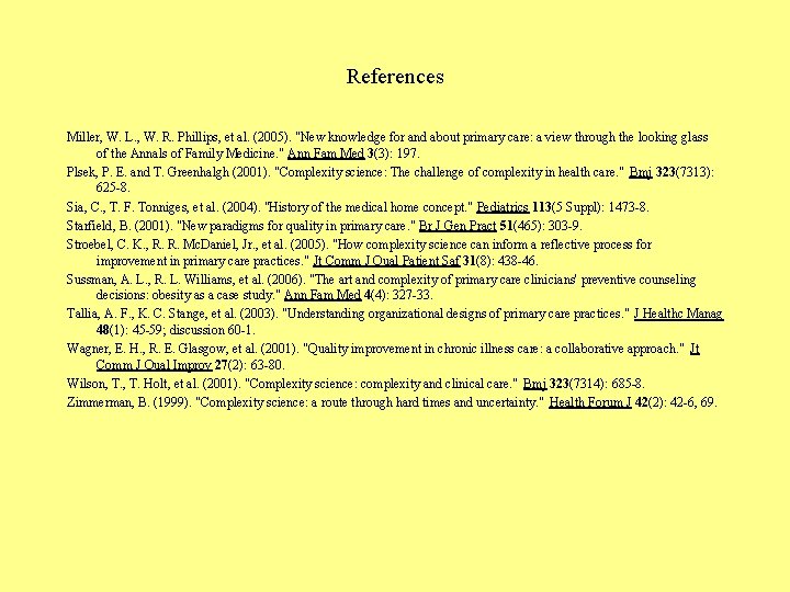 References Miller, W. L. , W. R. Phillips, et al. (2005). "New knowledge for