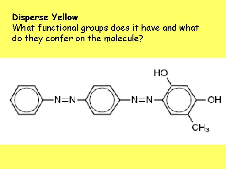 Disperse Yellow What functional groups does it have and what do they confer on