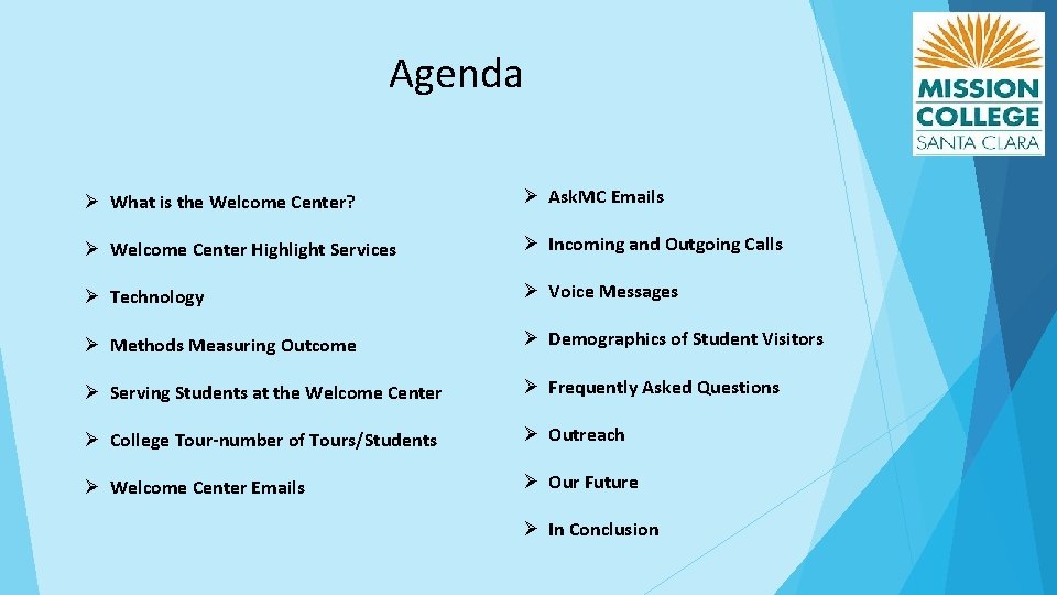 Agenda Ø What is the Welcome Center? Ø Ask. MC Emails Ø Welcome Center