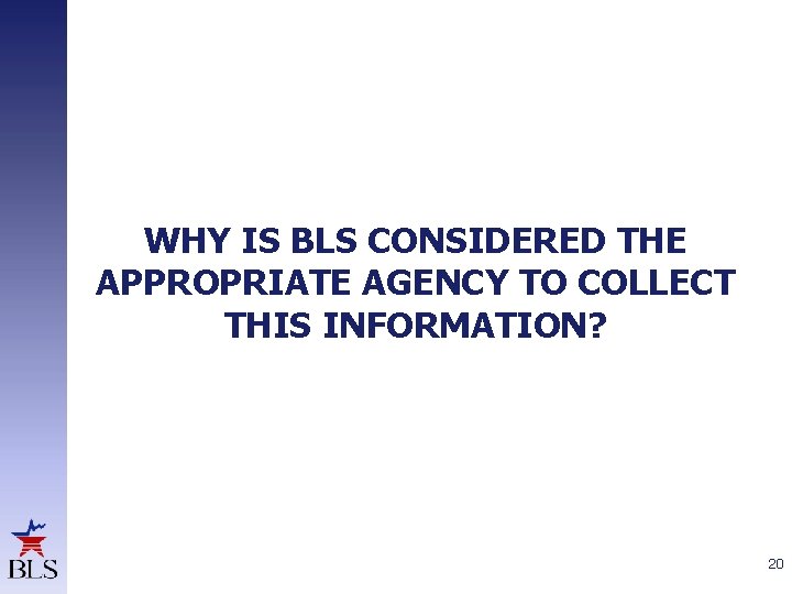 WHY IS BLS CONSIDERED THE APPROPRIATE AGENCY TO COLLECT THIS INFORMATION? 20 