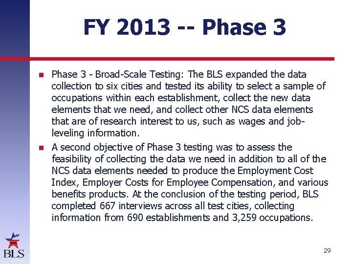 FY 2013 -- Phase 3 - Broad-Scale Testing: The BLS expanded the data collection