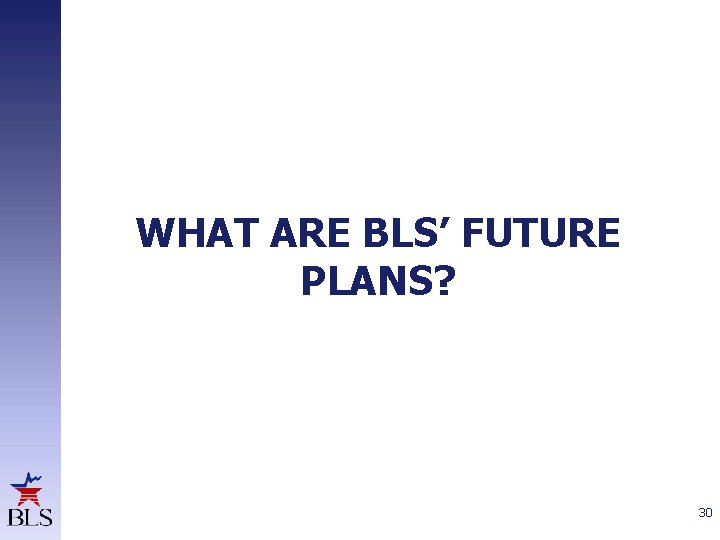 WHAT ARE BLS’ FUTURE PLANS? 30 