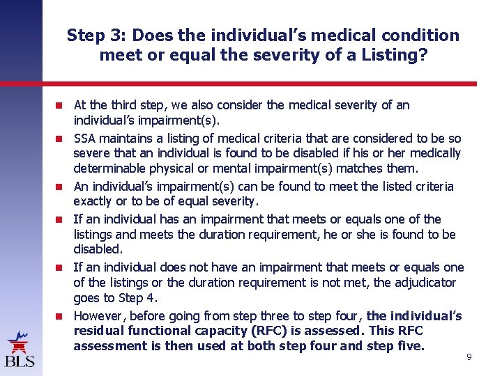 Step 3: Does the individual’s medical condition meet or equal the severity of a