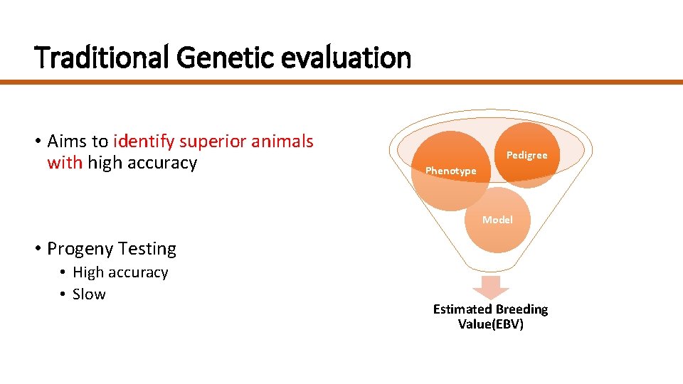 Traditional Genetic evaluation • Aims to identify superior animals with high accuracy Pedigree Phenotype