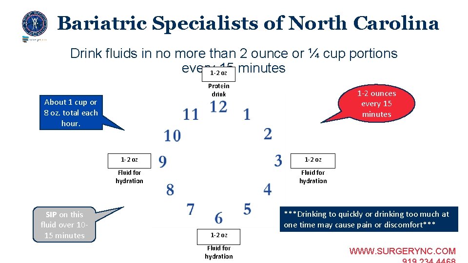 Bariatric Specialists of North Carolina Drink fluids in no more than 2 ounce or