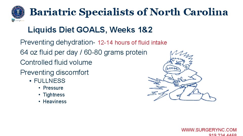 Bariatric Specialists of North Carolina Liquids Diet GOALS, Weeks 1&2 Preventing dehydration- 12 -14