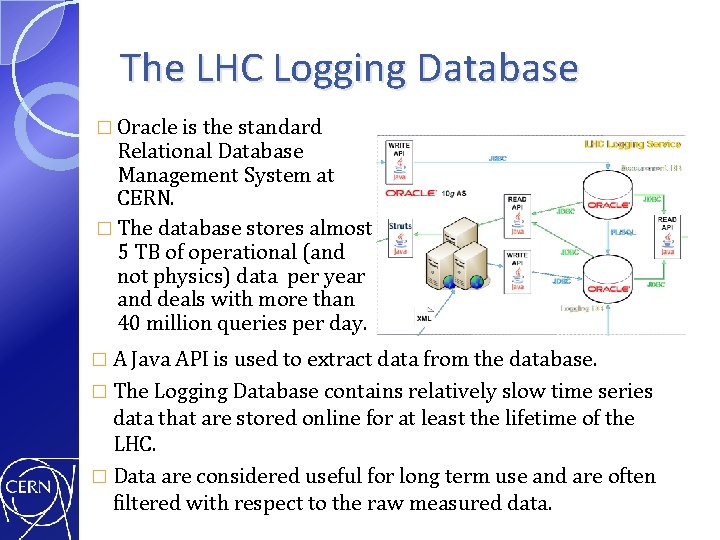 The LHC Logging Database � Oracle is the standard Relational Database Management System at