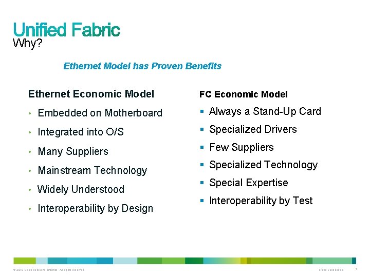 Why? Ethernet Model has Proven Benefits Ethernet Economic Model FC Economic Model • Embedded