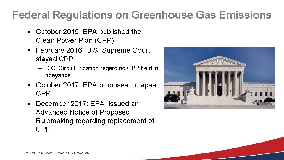 Federal Regulations on Greenhouse Gas Emissions • October 2015: EPA published the Clean Power