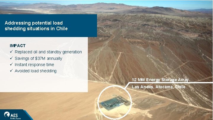 Addressing potential load shedding situations in Chile IMPACT ü ü Replaced oil and standby