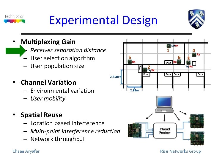 Experimental Design • Multiplexing Gain – Receiver separation distance – User selection algorithm –