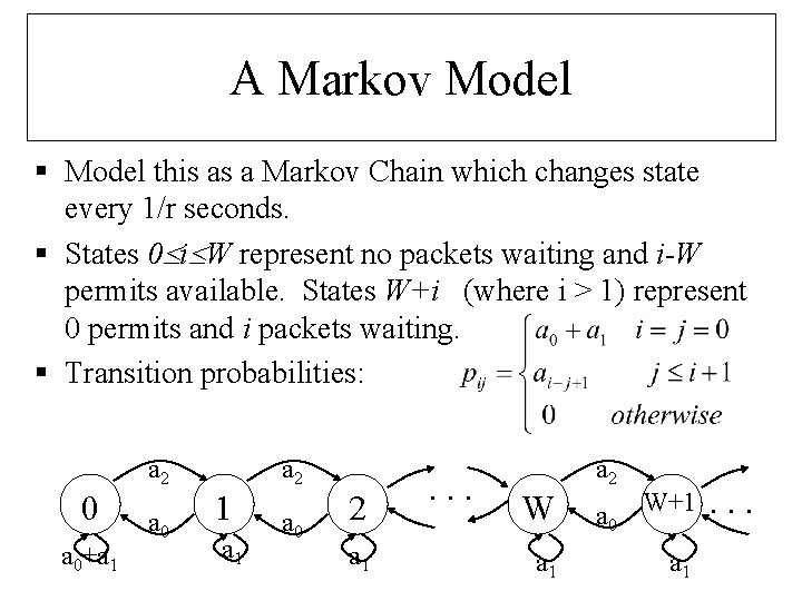 A Markov Model § Model this as a Markov Chain which changes state every