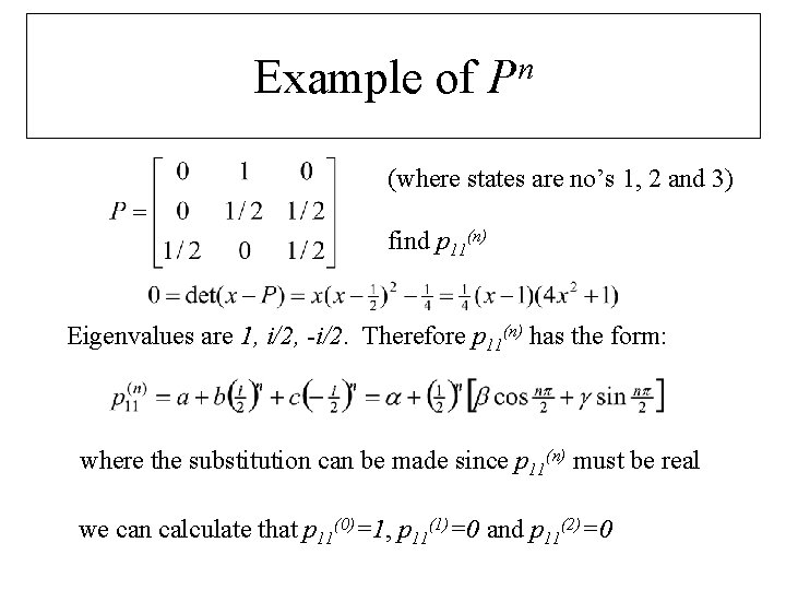 Example of n P (where states are no’s 1, 2 and 3) find p