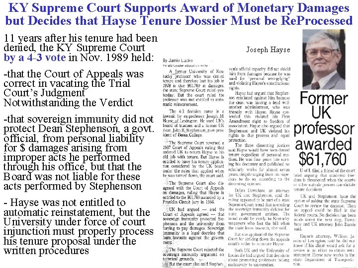 KY Supreme Court Supports Award of Monetary Damages but Decides that Hayse Tenure Dossier