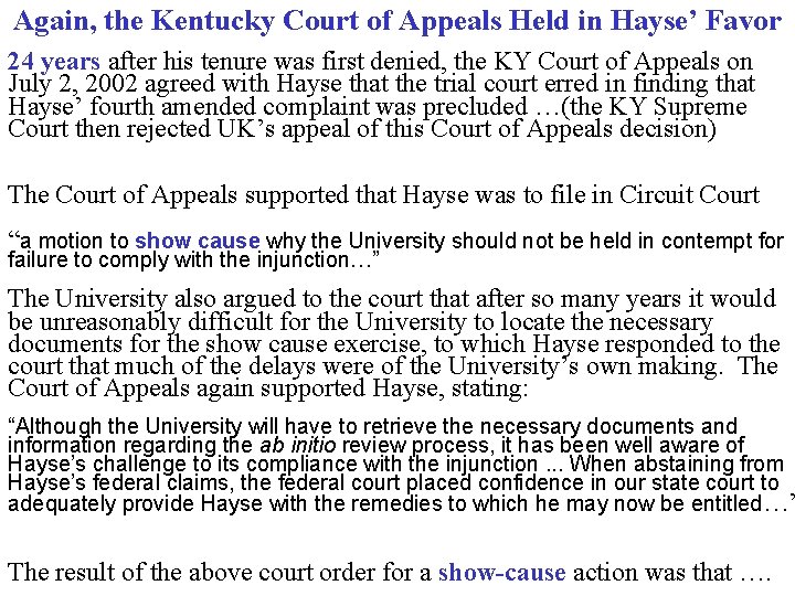 Again, the Kentucky Court of Appeals Held in Hayse’ Favor 24 years after his