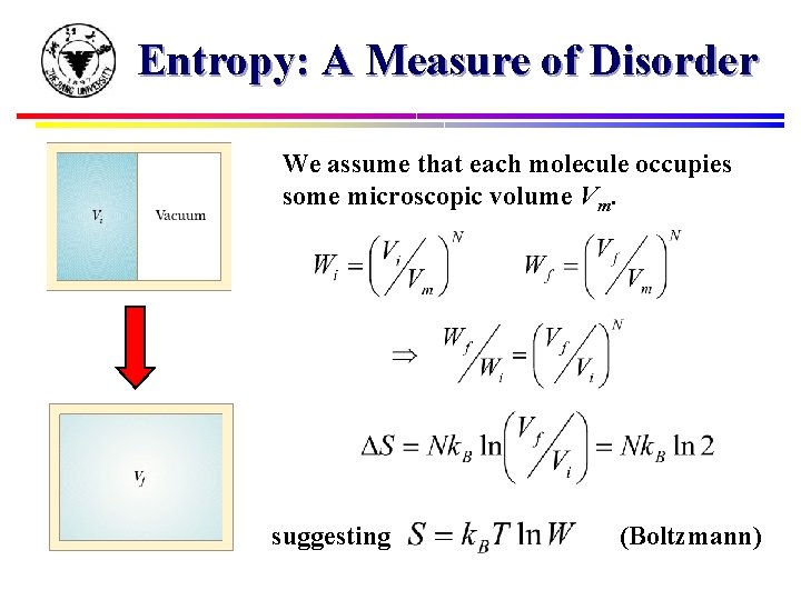 Entropy: A Measure of Disorder We assume that each molecule occupies some microscopic volume