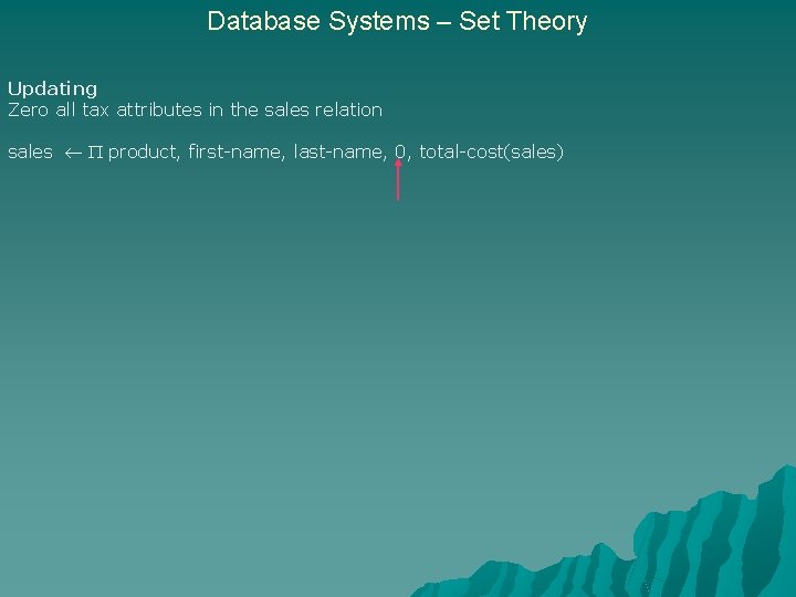 Database Systems – Set Theory Updating Zero all tax attributes in the sales relation