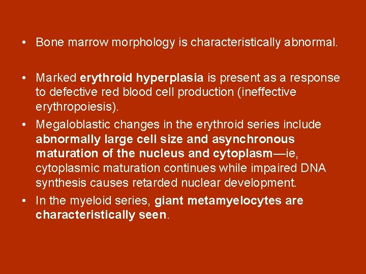  • Bone marrow morphology is characteristically abnormal. • Marked erythroid hyperplasia is present