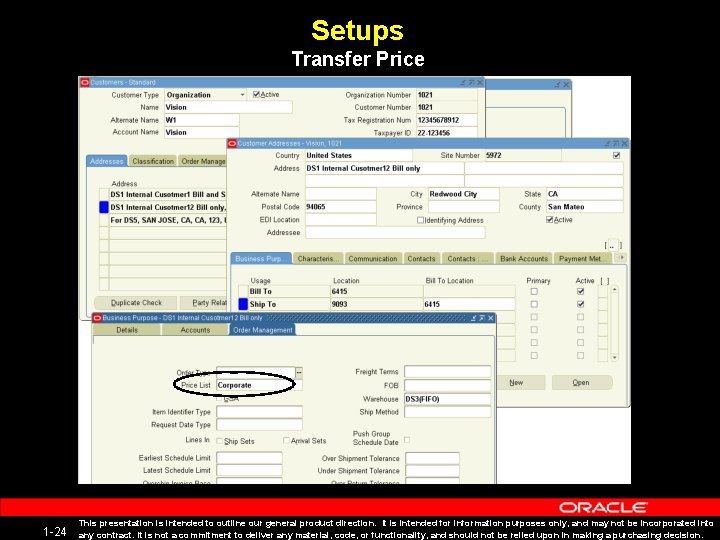 Setups Transfer Price 1 -24 This presentation is intended to outline our general product