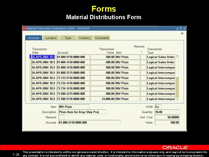 Forms Material Distributions Form 1 -26 This presentation is intended to outline our general