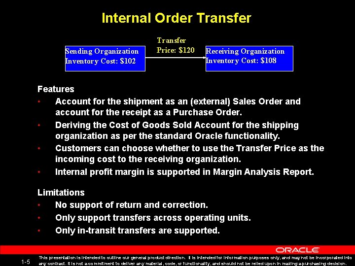 Internal Order Transfer Sending Organization Inventory Cost: $102 Transfer Price: $120 Receiving Organization Inventory