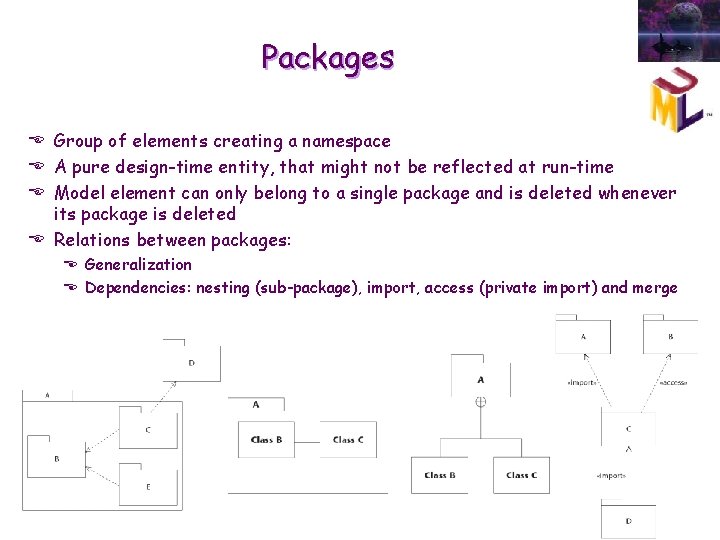 Packages E Group of elements creating a namespace E A pure design-time entity, that Packages E Group of elements creating a namespace E A pure design-time entity, that