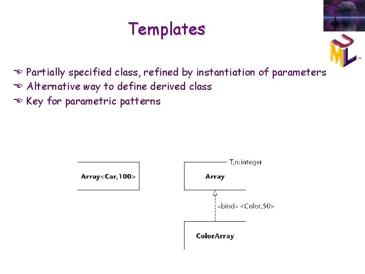 Templates E Partially specified class, refined by instantiation of parameters E Alternative way to Templates E Partially specified class, refined by instantiation of parameters E Alternative way to