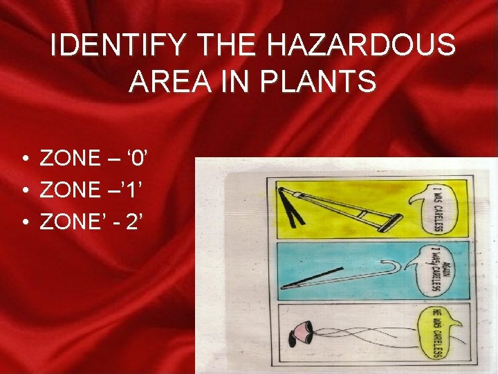 IDENTIFY THE HAZARDOUS AREA IN PLANTS • • • ZONE – ‘ 0’ ZONE