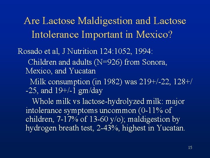 Are Lactose Maldigestion and Lactose Intolerance Important in Mexico? Rosado et al, J Nutrition