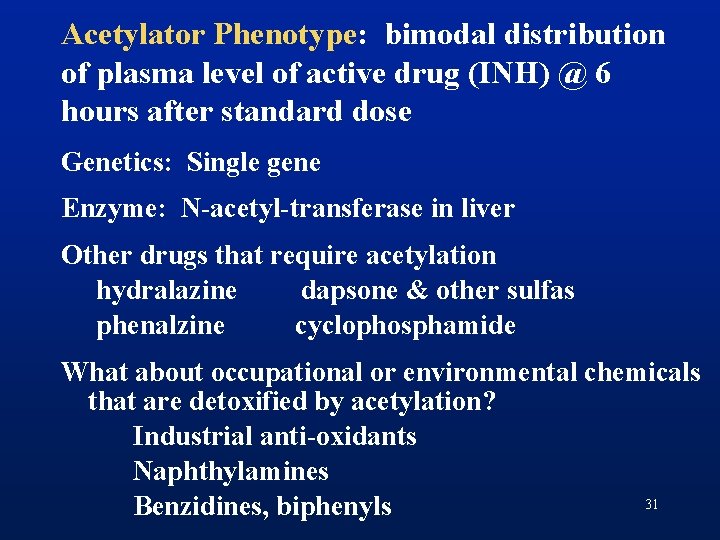 Acetylator Phenotype: bimodal distribution of plasma level of active drug (INH) @ 6 hours