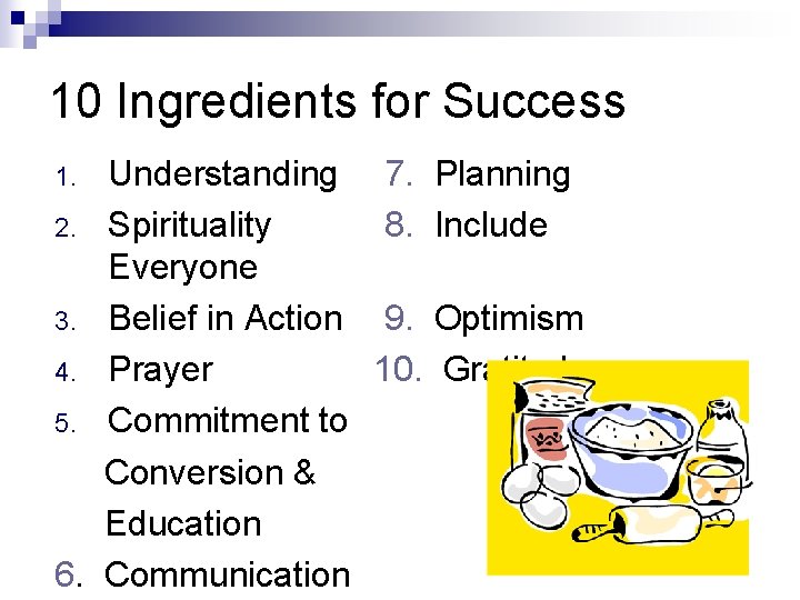 10 Ingredients for Success Understanding 2. Spirituality Everyone 3. Belief in Action 4. Prayer