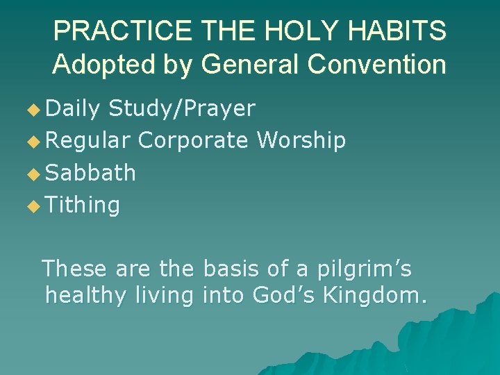 PRACTICE THE HOLY HABITS Adopted by General Convention u Daily Study/Prayer u Regular Corporate