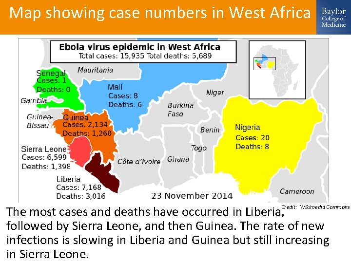 Map showing case numbers in West Africa The most cases and deaths have occurred